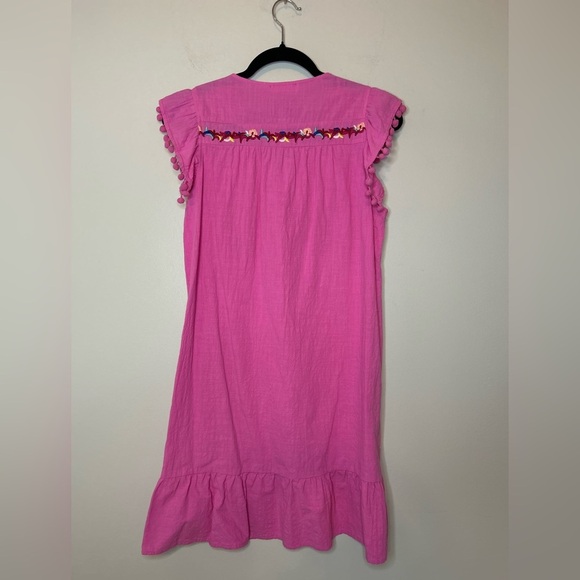 Hot Pink Baby Doll Ruffle Sleeve Embroidered Dress Size S - Picture 7 of 9